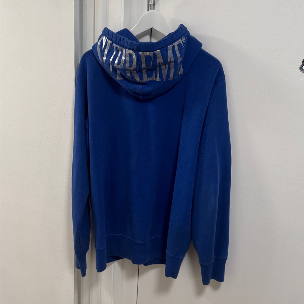 Supreme Royal Blue Hoodie with Metallic Silver Lettering